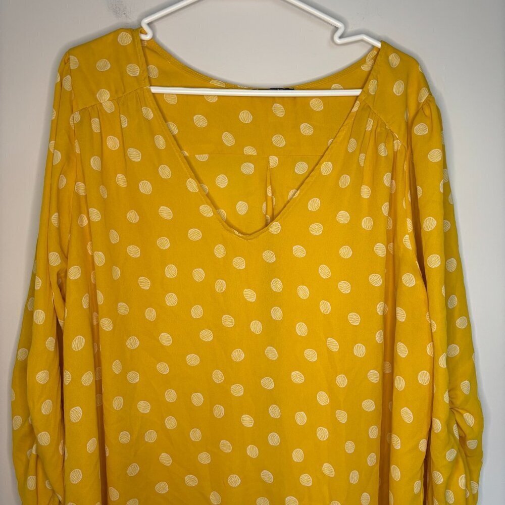PAPERMOON V-Neck Tunic Long Sleeve Womens 2X Yellow Polka Dot Flowy